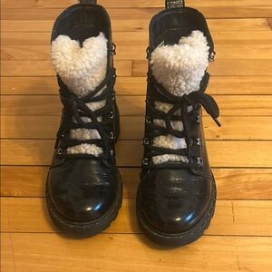 Black and White Combat Boots with Plush Lining